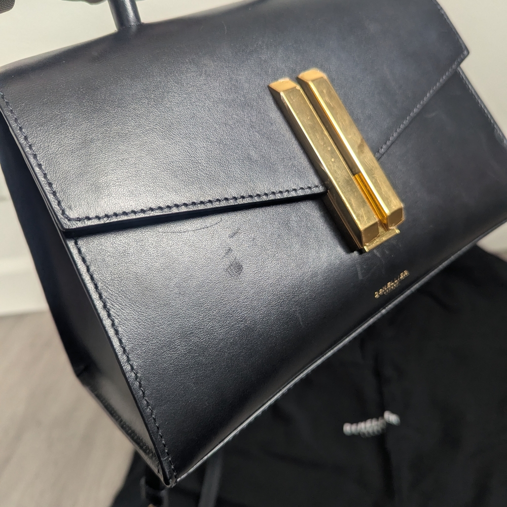 DeMellier Midi Montreal Black Leather Top Handle Bag with Gold Hardware - Picture 5 of 16